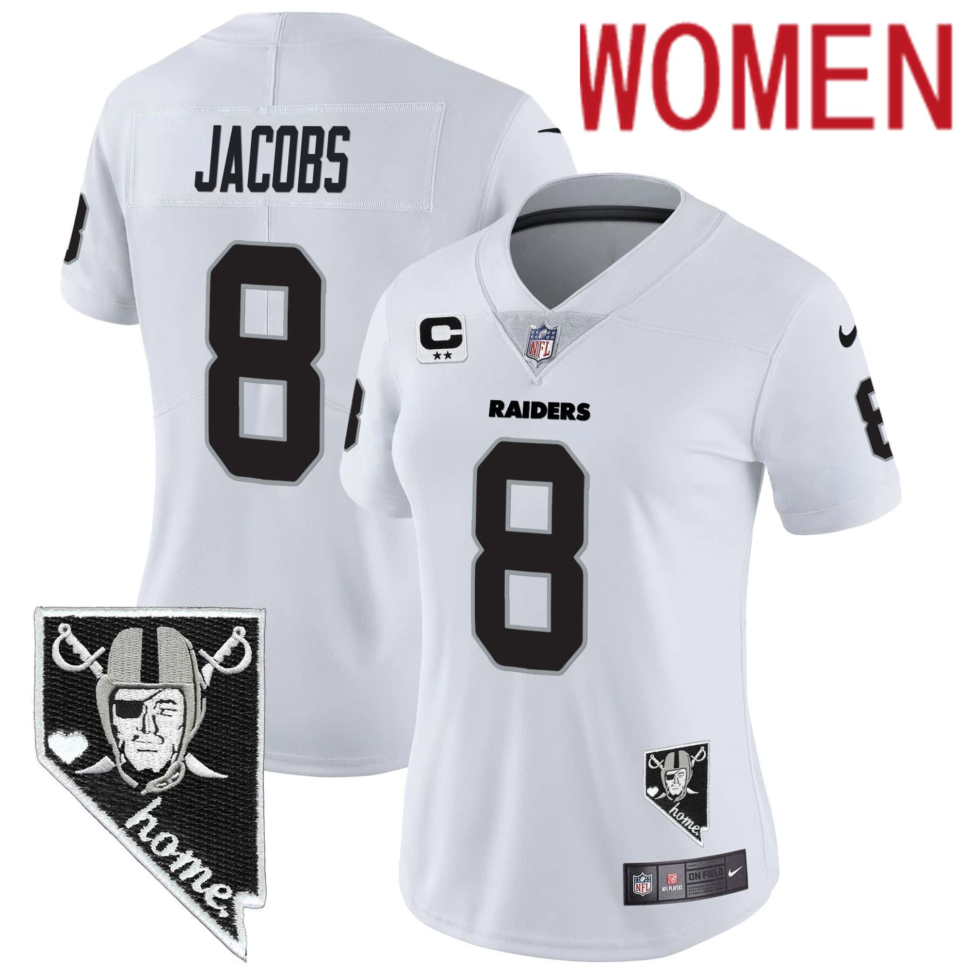Women Oakland Raiders #8 Jacobs White 2024 Nike Nevada Home Patch Vapor NFL Jersey->women nfl jersey->Women Jersey